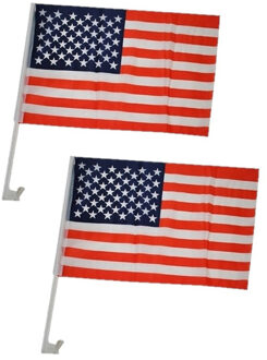 Autovlag van Amerika - Pakket van 2x stuks - 30 x 45 cm - Supporters - USA feestartikelen - kunststo
