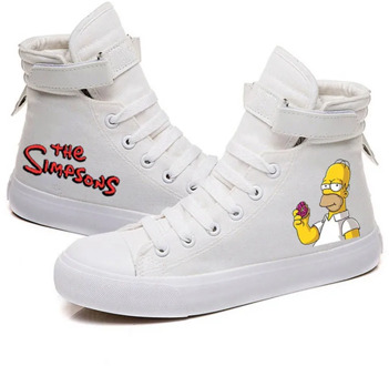 Autumn Cute Simpsons Lace up Hip Hop Student Shoe Unisex High Top Canvas Warm Casual Sneaker Boy Girl Funny White Sports Shoes
