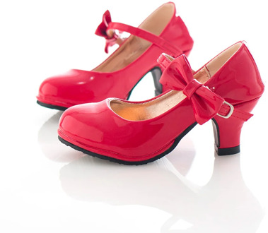 Autumn Hot Kids Shoes For Girls Princess Leather Dance Party Bow Shoes Shiny Solid Red Color High-Heeled Fashion Leather