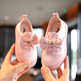 Autumn Kids Sneakers Fashion Solid Color Bowtie Girls Cloth Shoes Children Boys Sport Shoes Flat Student Shoes Size 21-36 SYY168