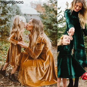 Autumn Mom and Daughter Dress Solid Long Sleeve Mother Daughter Dresses Family matching outfits look Mommy and me clothes C0527