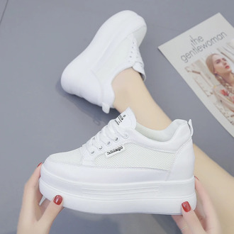 Autumn thick-soled breathable mesh high-heeled shoes loose cake thick-soled women's shoes increased casual sports shoes 8CM