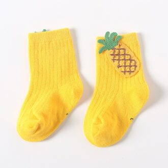 Autumn Winter Children's Cartoon Fruit Socks Unisex Baby 3D Dolls Cotton Mid Tube Socks Cute Anti-slip Floor Socks ananas / S