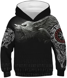 Autumn Winter Children's Hooded Tops Wolf 3D Printed Boy&Girl's Loose Coat Teens Junior Child Hoodies 5-14y Kids Hoody Sportwear