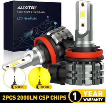 AUXITO 2X H11 LED Fog Light Bulbs H8 H9 H16 JP LED CSP 6000k White/3000k Golden Yellow 12V 24V DRL Car Daytime Running Auto Lamp