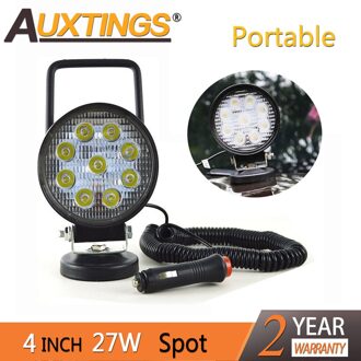 Auxtings 4in 4 ''Draagbare 27W Ronde Spotlight Magnetische Voet Led Licht Auto Vrachtwagen Rijden Offroad 4WD 4X4 Suv Atv 12V 24V 1stk