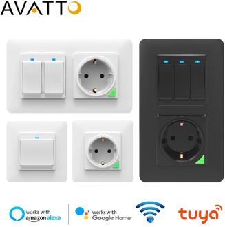 AVATTO Tuya Wifi Light Switch with wall socket, Smart Life APP Control, Smart Wall Switch 1/2/3 Gang Work with Alexa,Google Home