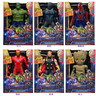 Avengers Marvel 30CM Sound and Light Action Figure Spiderman Black Panther Iron Man Hulk Captain America Thor Thanos boy gift