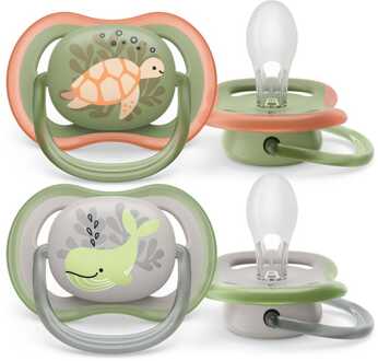 Avent Ultra Air Fopspeen - 6 tot 18 Maanden - 2 Stuks - Groen/Grijs Schildpad/Walvis