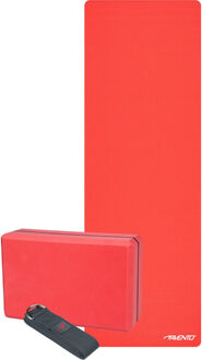 Avento Yogamat set roze met blok en riem 173 x 61 cm