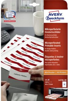 Avery Badgekaart Avery L4726-20 40x75mm microperforatie
