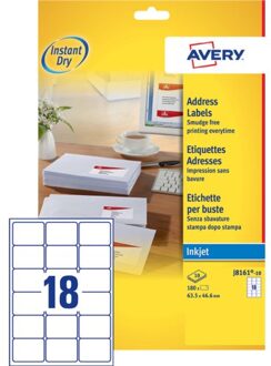 Avery Etiket Avery J8161-10 63.5x46.6mm wit 180stuks