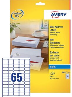 Avery Etiket Avery J8651-10 38.1x21.2mm wit 650stuks