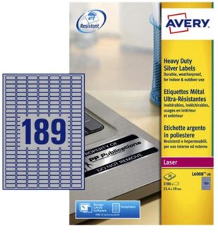 Avery Etiket Avery L6008-20 25.4x10mm zilver 3780stuks