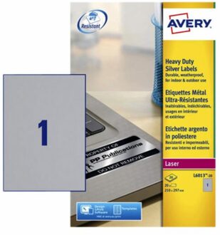 Avery Etiket Avery L6013-20 210x297mm zilver 20stuks