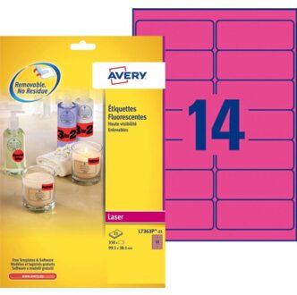 Avery Etiket Avery L7363P-25 99.1x38.1mm neon roze 340stuks