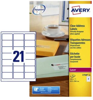 Avery  Etiket Avery L7560-25 63.5x38.1mm transparant 525stuks