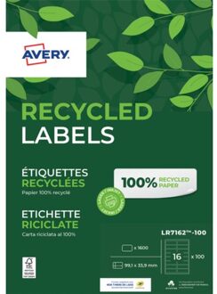 Avery Etiket Avery LR7162-100 99.1x33.9mm recycled wit 1600stuks Blauw