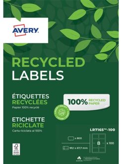 Avery Etiket Avery LR7165-100 99.1x67.7mm recycled wit 800stuks Blauw