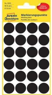 Avery Etiket Avery Zweckform 3003 rond 18mm zwart 96stuks