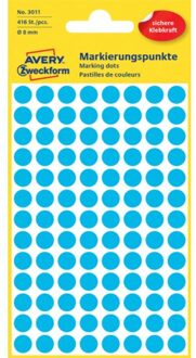 Avery Etiket Avery Zweckform 3011 rond 8mm blauw 416stuks