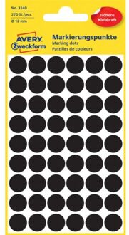 Avery Etiket Avery Zweckform 3140 rond 12mm zwart 270stuks