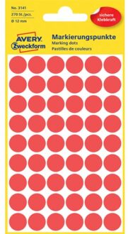 Avery Etiket Avery Zweckform 3141 rond 12mm rood 270stuks