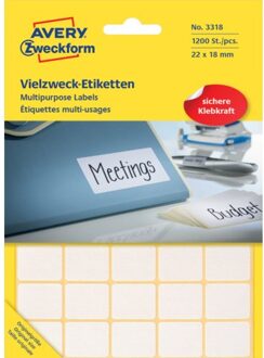 Avery Etiket Avery Zweckform 3318 22x18mm wit 1200stuks