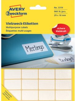 Avery Etiket Avery Zweckform 3319 29x18mm wit 960stuks