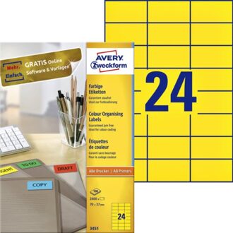 Avery Etiket Avery Zweckform 3451 70x37mm geel 2400stuks