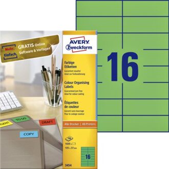 Avery Etiket Avery Zweckform 3454 105x37mm groen 1600stuks