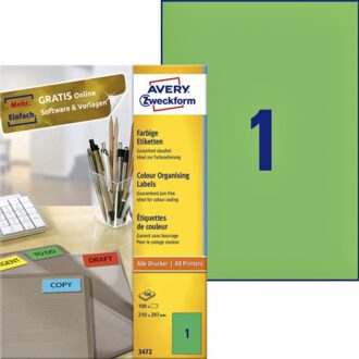 Avery Etiket Avery Zweckform 3472 210x297mm A4 groen 100stuks