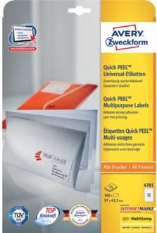 Avery Etiket Avery Zweckform 4781 97x42.3Mm wit 300stuks