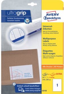 Avery Etiket Avery Zweckform 6119 210x297mm A4 wit 25stuks