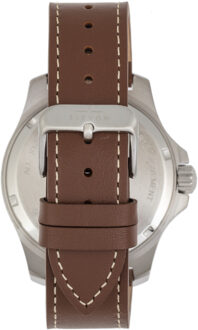 Aviator horloge met leren band en datum Bruin - One Size