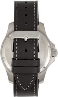 Aviator horloge met leren band en datum Zwart - One Size