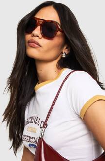 Aviator Zonnebril Met Schildpadkleurige Glazen, Brown - ONE SIZE