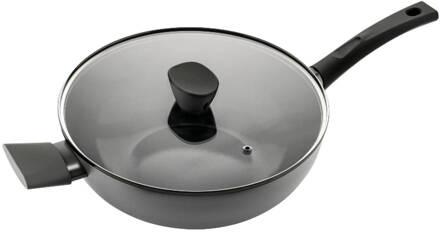 Avon keramische wok met deksel 32 CM - Ergo greep Antraciet