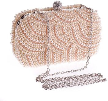 Avondfeest Vrouwen Parels Kralen Clutch Handtas Elegante Dames Bruiloft Kleine Pack Koppelingen Diamanten Hasp Keten Schoudertassen champagne