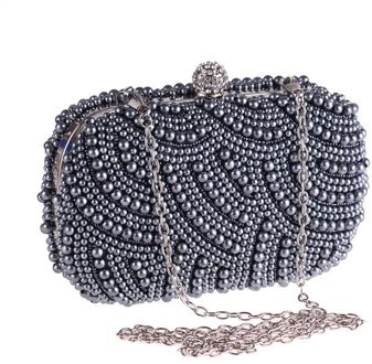 Avondfeest Vrouwen Parels Kralen Clutch Handtas Elegante Dames Bruiloft Kleine Pack Koppelingen Diamanten Hasp Keten Schoudertassen diep grijs