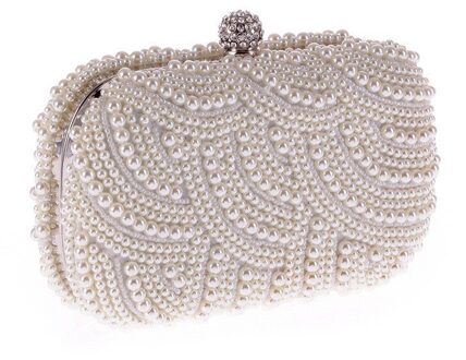 Avondfeest Vrouwen Parels Kralen Clutch Handtas Elegante Dames Bruiloft Kleine Pack Koppelingen Diamanten Hasp Keten Schoudertassen Pearls wit