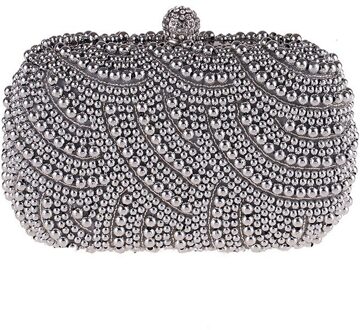 Avondfeest Vrouwen Parels Kralen Clutch Handtas Elegante Dames Bruiloft Kleine Pack Koppelingen Diamanten Hasp Keten Schoudertassen zilver