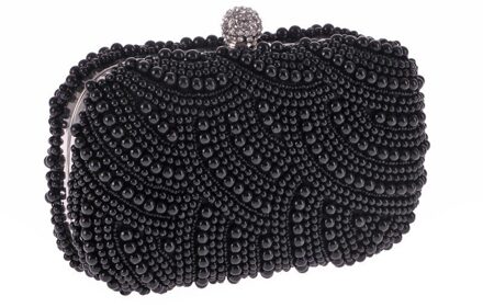 Avondfeest Vrouwen Parels Kralen Clutch Handtas Elegante Dames Bruiloft Kleine Pack Koppelingen Diamanten Hasp Keten Schoudertassen zwart