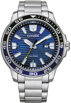 AW1525-81L Stalen heren horloge Eco Drive met blauwe wijzerplaat