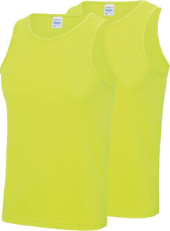 Awdis 2-Pack Maat S - Sport singlets/hemden neon geel voor heren - Hardloopshirts/sportshirts - Sporten/hardlopen/fitness/bodybuilding - Sportkleding top neon geel voor mannen