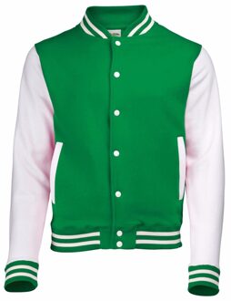 Awdis college jacket voor heren - groen met wit - drukknopen - katoen/polyester