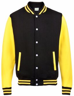 Awdis college jacket voor heren - zwart met geel - drukknopen - katoen/polyester 2XL (46/56)