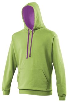 Awdis Hooded sweater lime met paars 2XL