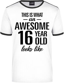 Awesome 16 year / 16 jaar wit/zwart ringer cadeau t-shirt voor heren L