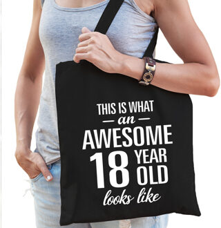 Awesome 18 year / 18 jaar cadeau tas zwart voor dames - Feest Boodschappentassen